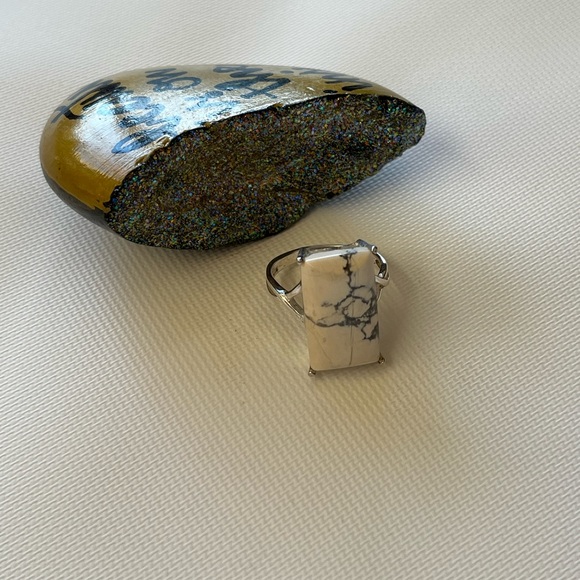 925 Sterling Silver Size 8.5 Marble Square Ring - Picture 3 of 8